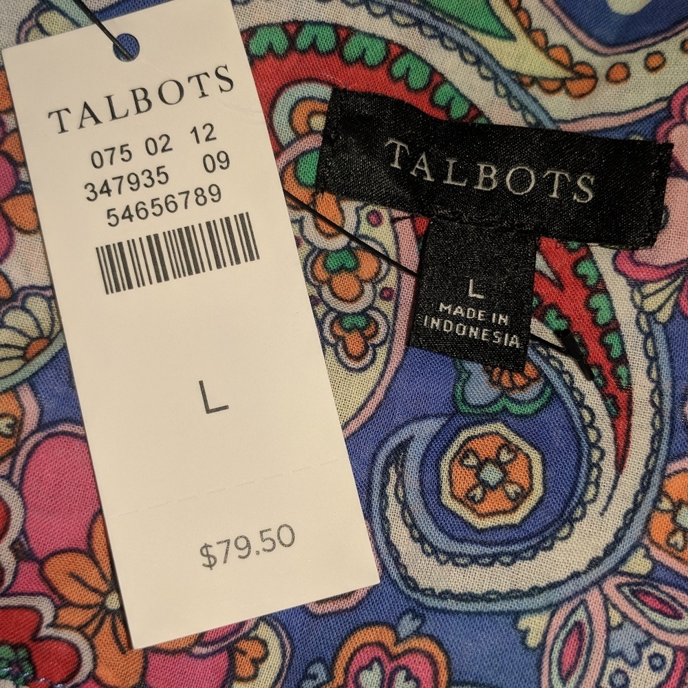Talbots, NEW tunic top, large NEW With Tags - Picture 6 of 8